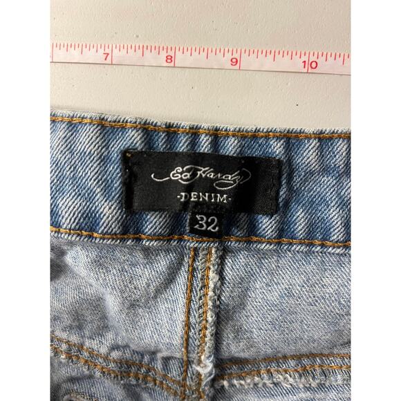 Ed Hardy Baggy Loose Fit Retro Light Jeans Dagger Hearts Embroidered Spellout 32 - Picture 8 of 13